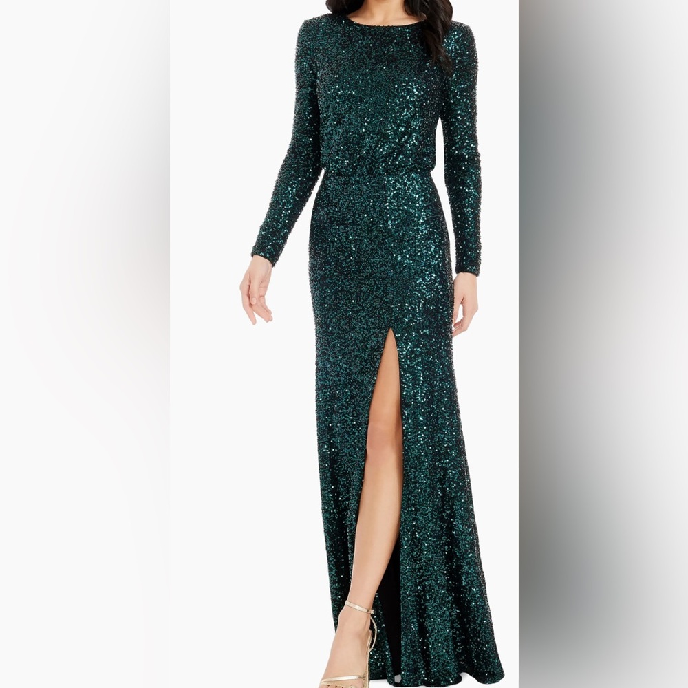 Dress the Population Mischa Sequined Gown Dark Emerald Size XS New with Tags